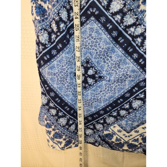 Nina Leonard Dress 1X Blue Geo Print Sleeveless Short Vneck Aline knee length - Picture 5 of 11